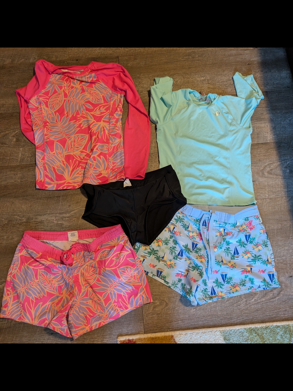 Girls Mixed Rash Guard & Swim Shorts Set - Pink, Mint, Black, Light Blue